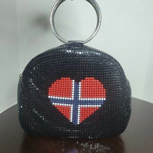 Laila Essence of Norway Silver Mesh Designer Bag Purse Norwegian Flag